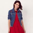 Women's Lc Lauren Conrad Embroidered Jean Jacket, Size: Medium, Dark Blue