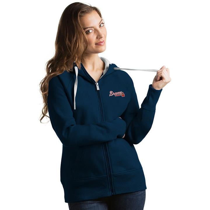 Women's Antigua Atlanta Braves Victory Full-zip Hoodie, Size: Medium, Blue (navy)