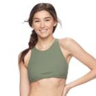 Mix And Match Ribbed High-neck Bikini Top, Teens, Size: Medium, Dark Green