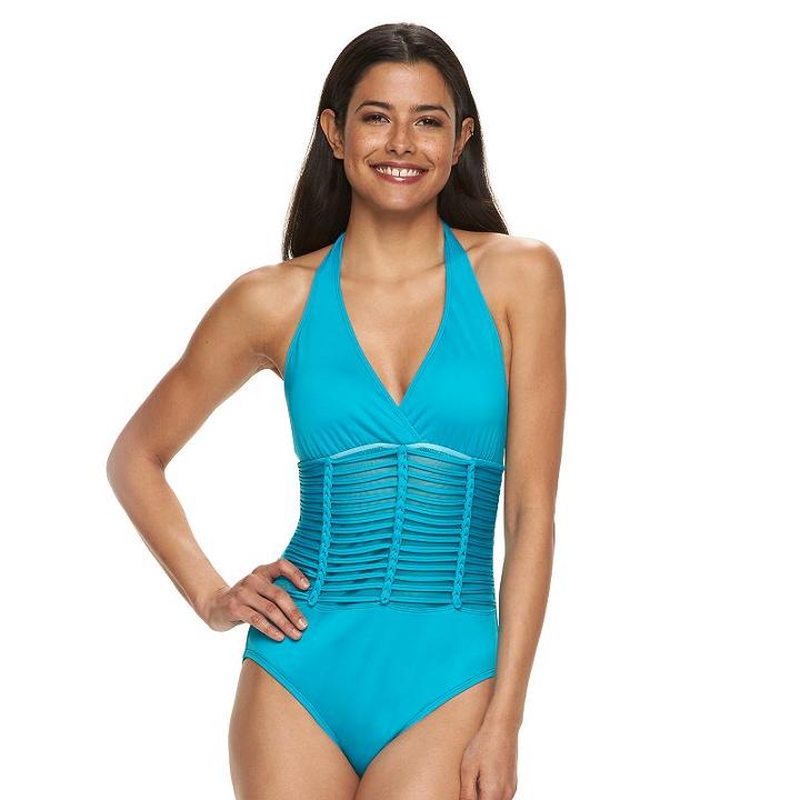 Women's Apt. 9&reg; Braided Mesh One-piece Swimsuit, Size: Small, Dark Green