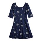 Girls 7-16 & Plus Size So&reg; Elbow Sleeve Graphic Print Skater Dress, Size: 12 1/2, Dark Blue