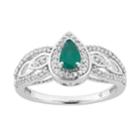 10k White Gold Emerald & 1/4 Carat T.w. Diamond Teardrop Ring, Women's, Size: 8, Green
