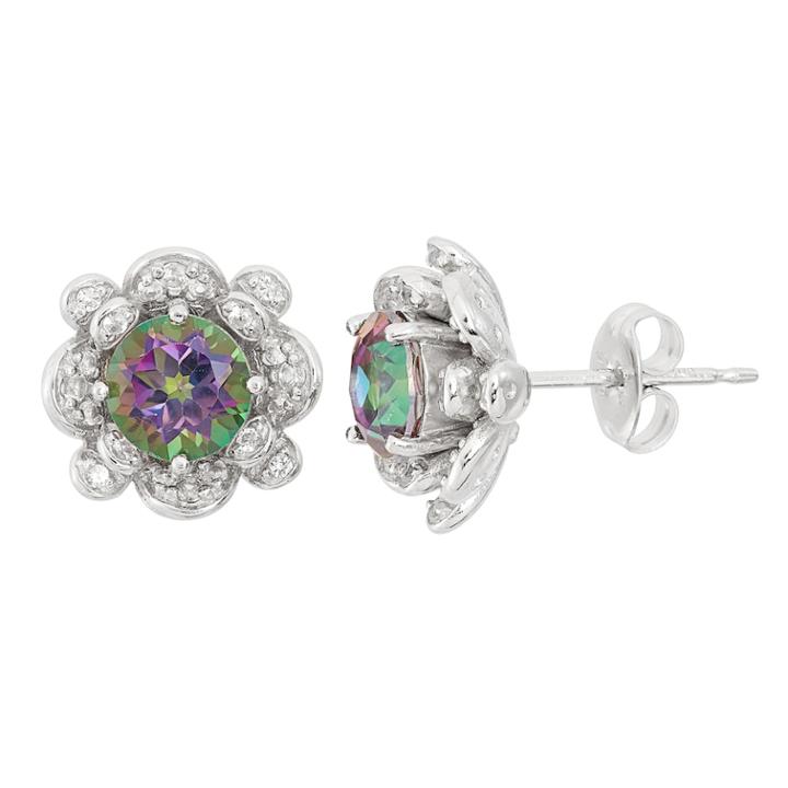 Mystic Topaz & Lab-created White Sapphire Sterling Silver Flower Stud Earrings, Women's