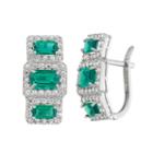 Sterling Silver Simulated Emerald & Lab-created White Sapphire Drop Earrings, Women's, Green