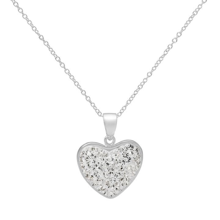 Silver Radiance Crystal Heart Pendant Necklace, Women's, White