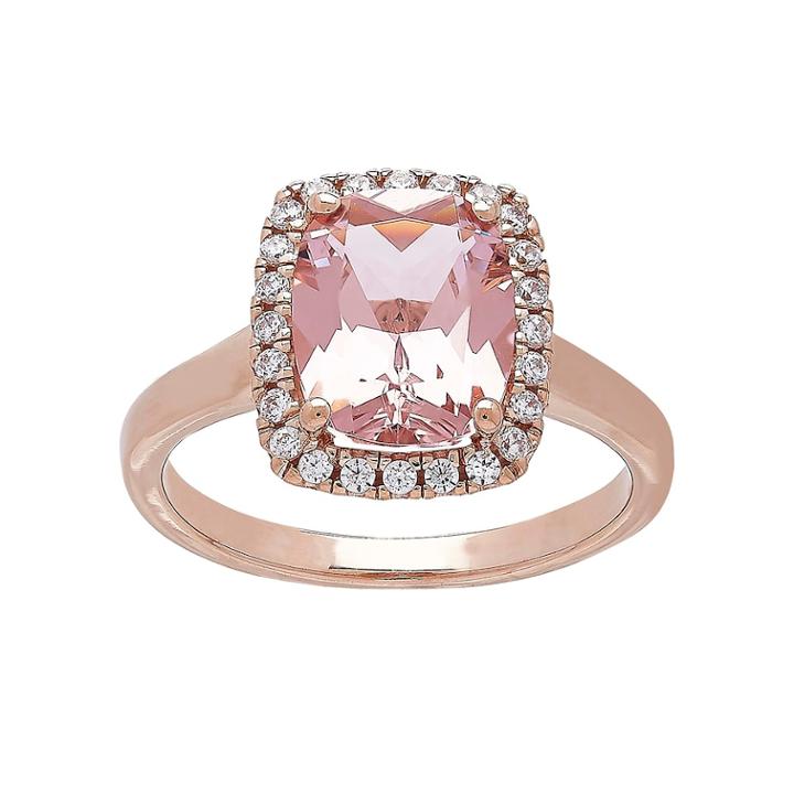 14k Rose Gold Over Silver Simulated Morganite & Cubic Zirconia Square Halo Ring, Women's, Size: 7, Pink