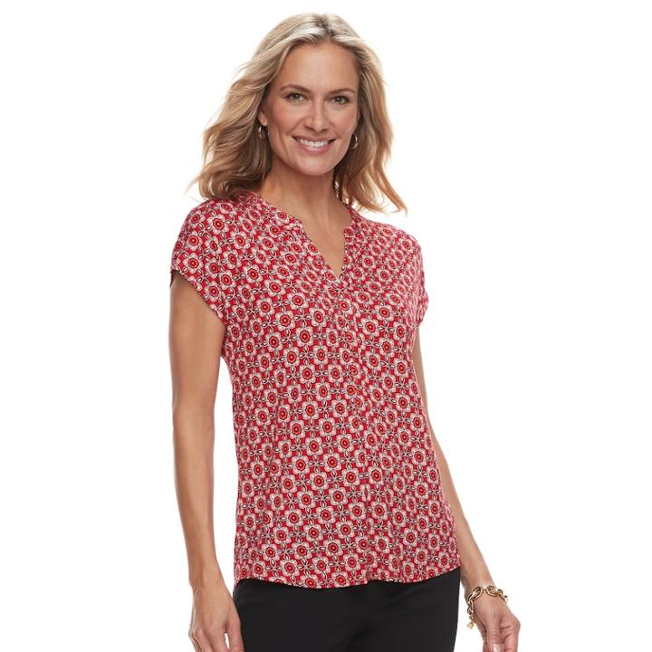Petite Dana Buchman Placket Short Sleeve Top, Women's, Size: S Petite, Red