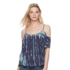 Women's Rock & Republic&reg; Cold-shoulder Tie-dye Top, Size: Large, Dark Blue