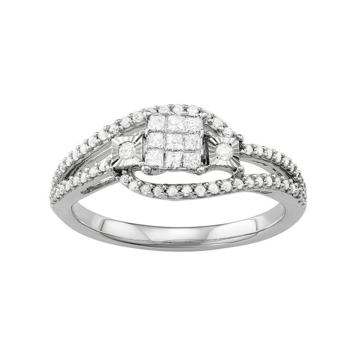 Sterling Silver 3/8 Carat T.w. Diamond Square Ring, Women's, Size: 7, White
