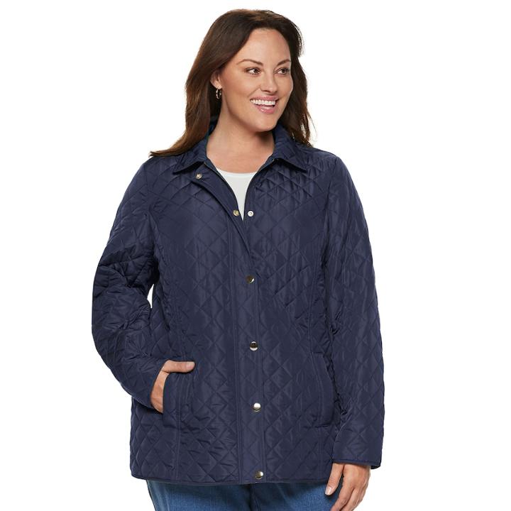 Plus Size Croft & Barrow&reg; Snap Front Quilted Jacket, Women's, Size: 3xl, Dark Blue
