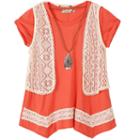 Girls 7-16 Speechless Crochet Vest & Sharkbite Hem Tunic Set With Necklace, Girl's, Size: Small, Light Red