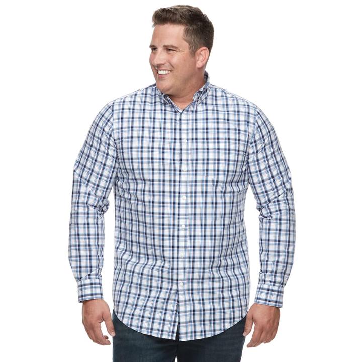 Big & Tall Croft & Barrow&reg; Regular-fit Plaid Button-down Shirt, Men's, Size: L Tall, Natural