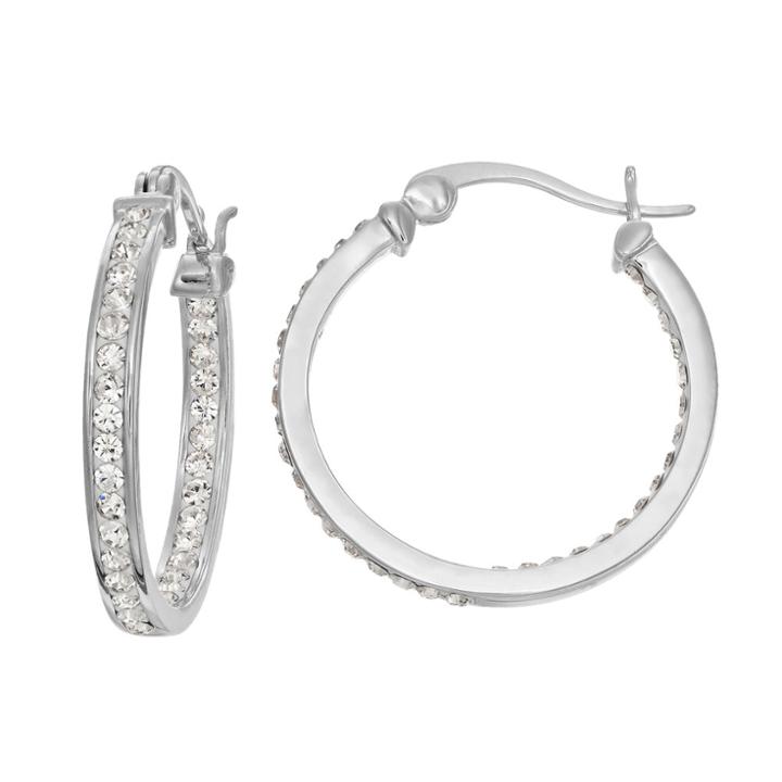 Chrystina Silver Plated Inside Out Crystal Hoop Earrings, Women's, White