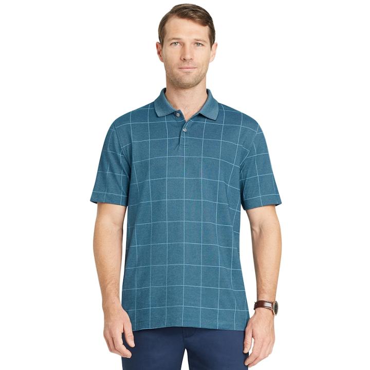Men's Van Heusen Slim-fit Flex Windowpane Performance Polo, Size: Xl, Turquoise/blue (turq/aqua)