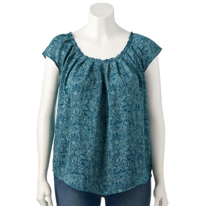 Plus Size Lc Lauren Conrad Pleated Top, Women's, Size: 3xl, Blue