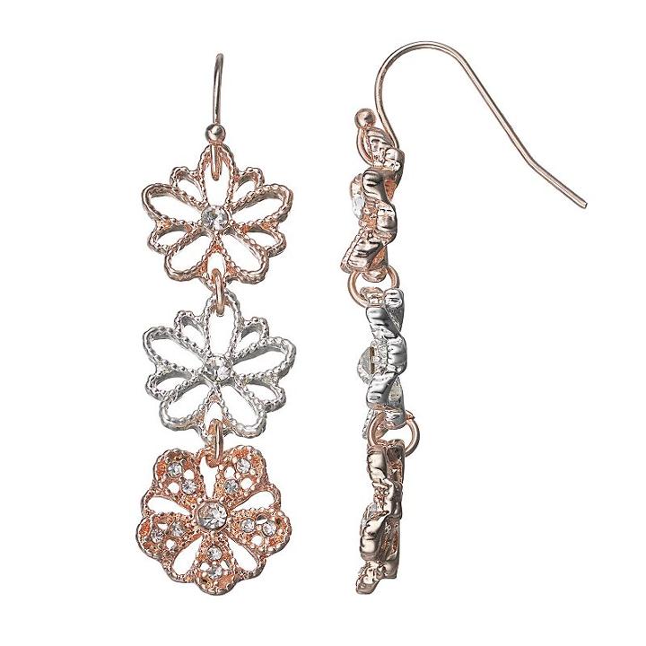 Lc Lauren Conrad Two Tone Triple Flower Linear Drop Earrings, Women's, Multicolor