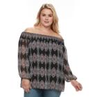 Plus Size Ab Studio Medallion Smocked Off-the-shoulder Top, Women's, Size: 1xl, Ovrfl Oth