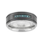 1/6 Carat T.w. Blue Diamond Two Tone Stainless Steel Wedding Band - Men, Size: 7
