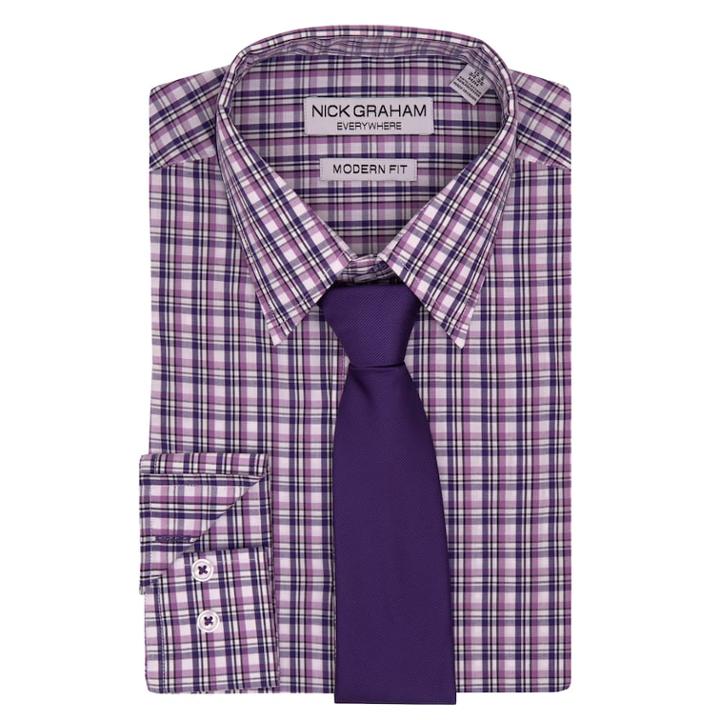 Men's Nick Graham Everywhere Modern-fit Dress Shirt And Tie Boxed Set, Size: L-32/33, Purple