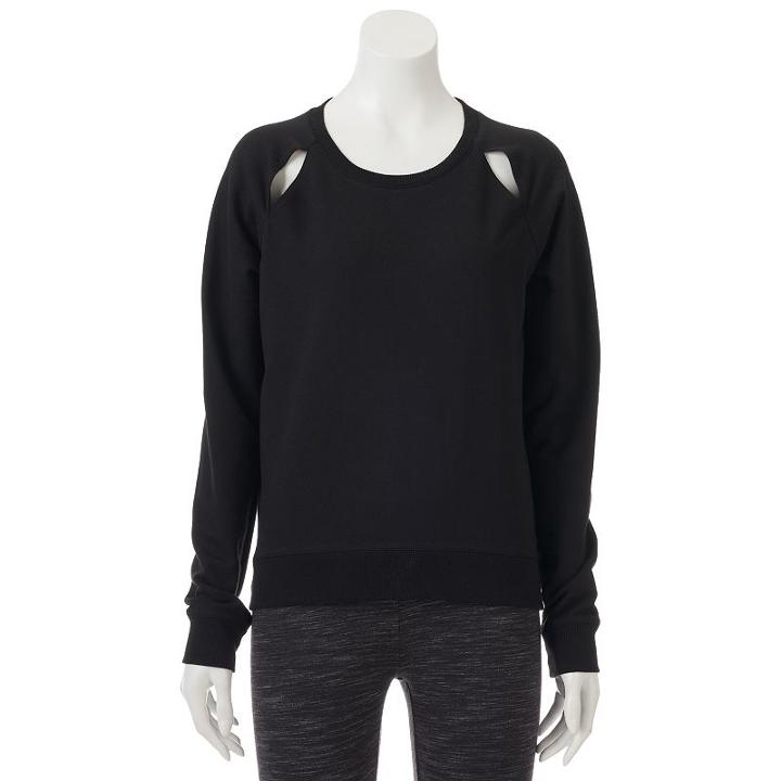 Juniors' So&reg; Perfectly Soft Cutout Raglan Sweatshirt, Teens, Size: Large, Black