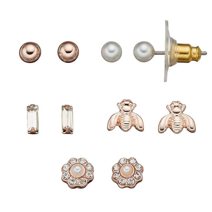 Lc Lauren Conrad Bee & Flower Stud Earring Set, Women's, Light Pink