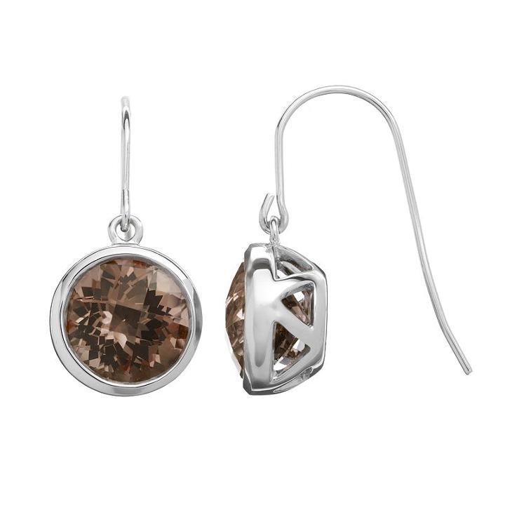Smoky Quartz Sterling Silver Circle Drop Earrings, Women's, Brown