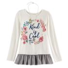 Girls 7-16 Self Esteem Ruffled Hem Graphic Top With Necklace, Size: Large, White Oth