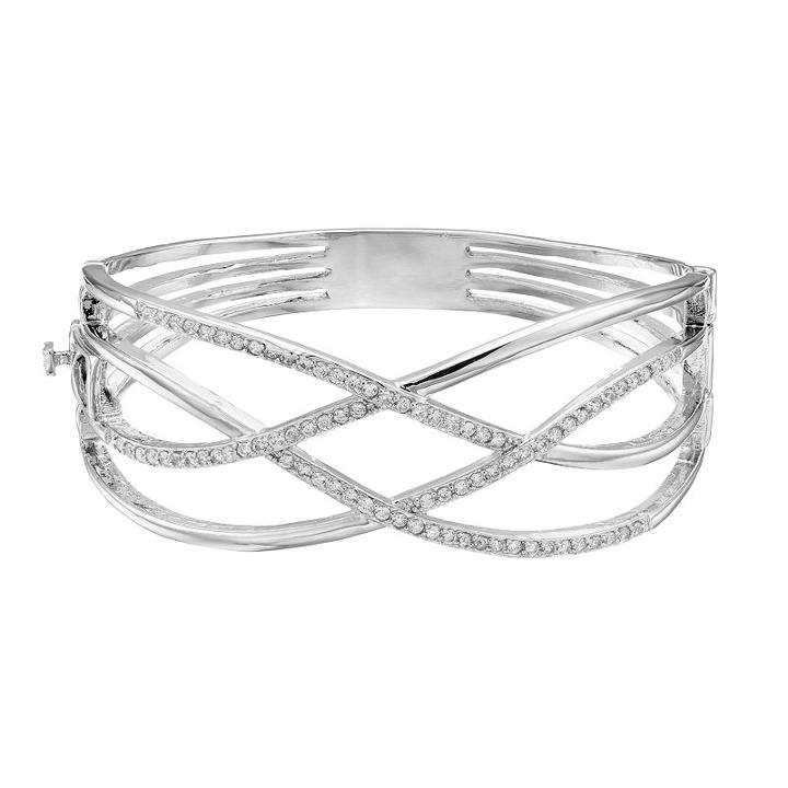 Jennifer Lopez Red Carpet Ready Cubic Zirconia Crisscross Hinged Bangle Bracelet, Women's, Silver