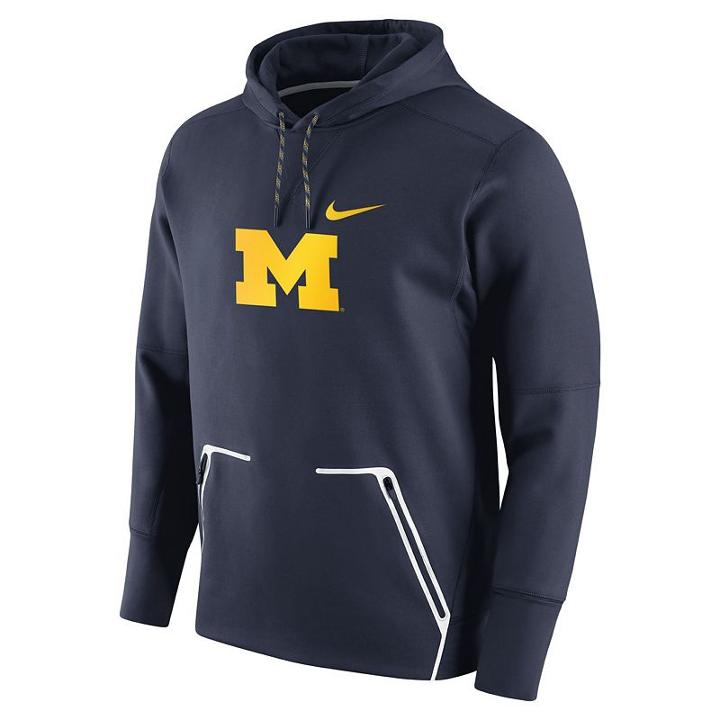 Men's Nike Michigan Wolverines Vapor Speed Fleece Hoodie, Size: Medium, Blue (navy)