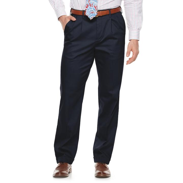 Men's Croft & Barrow&reg; No-iron Relaxed-fit Pleated Pants, Size: 44x30, Blue