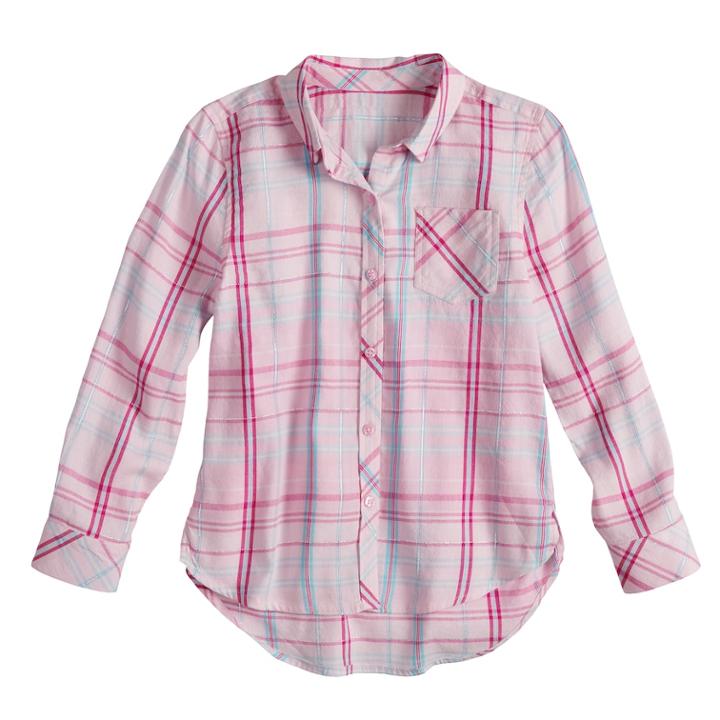 Girls 4-10 Jumping Beans&reg; Plaid Button-up Shirt, Size: 8, Light Pink