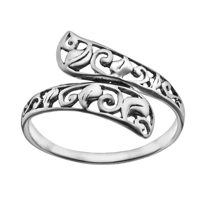 Sterling Silver Filigree Bypass Ring, Women's, Size: 6, Grey
