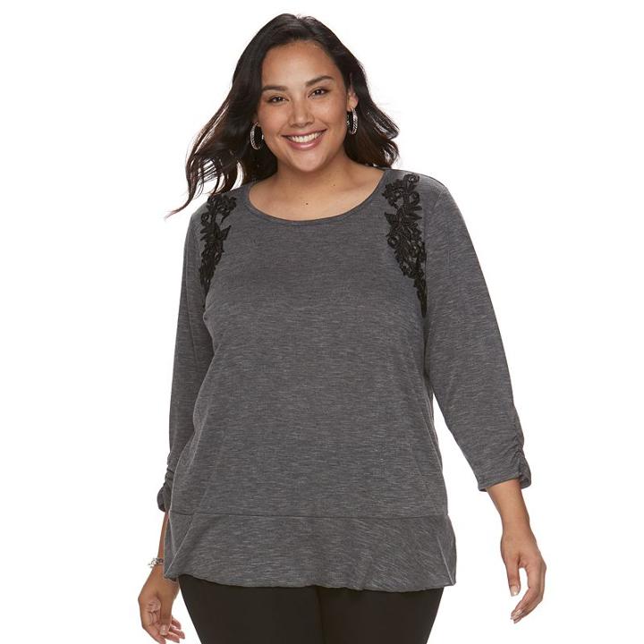 Plus Size Apt. 9&reg; Applique Top, Women's, Size: 0x, Dark Grey