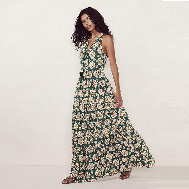 Women's Lc Lauren Conrad Halter Maxi Dress, Size: Large, Dark Green