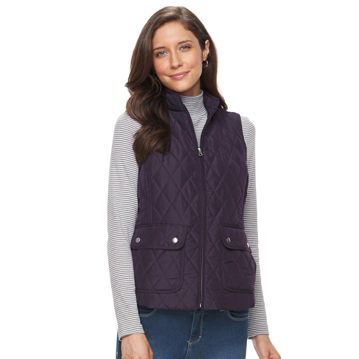 Women's Croft & Barrow® Zip-up Quilted Vest, Size: Xxl, Drk Purple