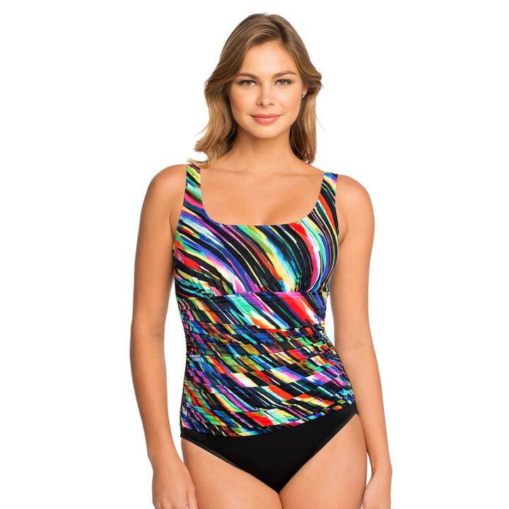 Women's Croft & Barrow&reg; Waist Minimizer Striped One-piece Swimsuit, Size: 14, Locomotion Multi