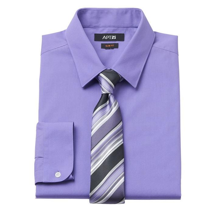 Men's Apt. 9&reg; Slim-fit Dress Shirt & Tie Set, Size: M-34/35, Brt Purple