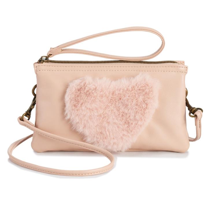 T-shirt & Jeans Heart Faux-fur Wristlet, Women's, Light Pink