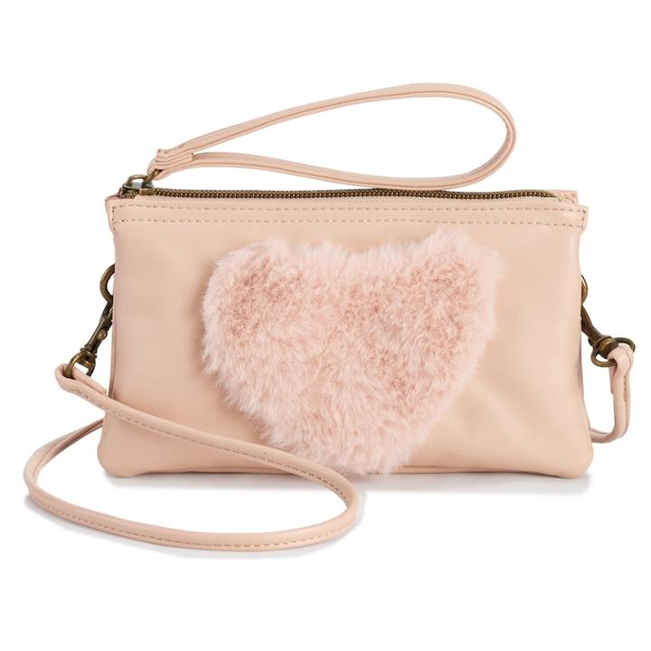 T-shirt & Jeans Heart Faux-fur Wristlet, Women's, Light Pink