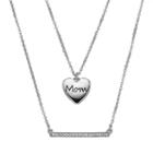 Crystal Collection Crystal Silver-plated Mom Heart Pendant And Bar Necklace Set, Women's, Grey