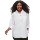 Plus Size Sonoma Goods For Life&trade; Roll-tab Shirt, Women's, Size: 3xl, White