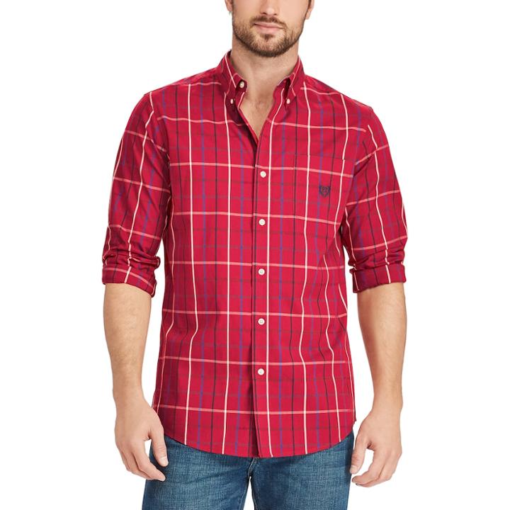 Men's Chaps Classic-fit Patterned Easy-care Stretch Button-down Shirt, Size: Small, Red