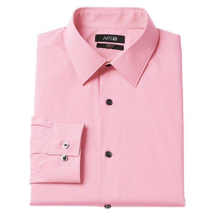 Men's Apt. 9&reg; Slim-fit Stretch Spread-collar Dress Shirt, Size: 15.5-32/33, Light Pink