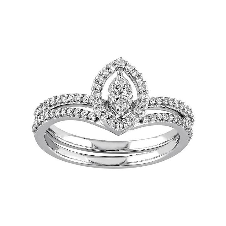 10k White Gold 1/3 Carat T.w. Diamond Marquise Engagement Ring Set, Women's, Size: 5