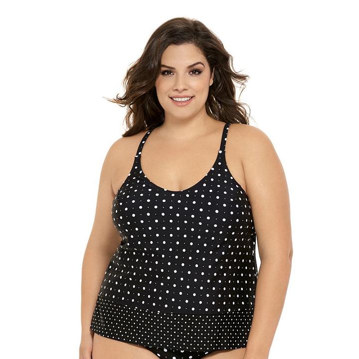 Juniors' Plus Size Costa Del Sol Polka-dot Tankini Top, Size: 2xl, Black