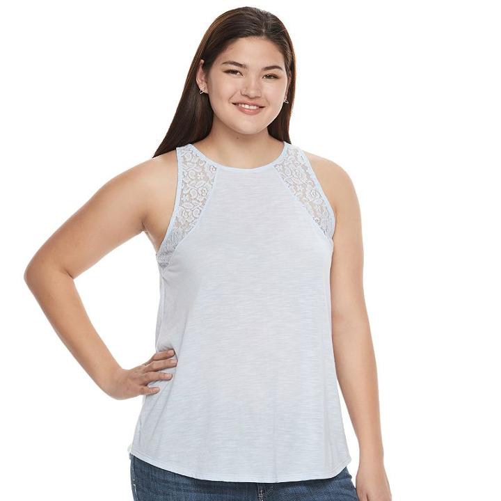 Juniors' Plus Size So&reg; Lace Trim Split-back Tank, Teens, Size: 2xl, Med Blue