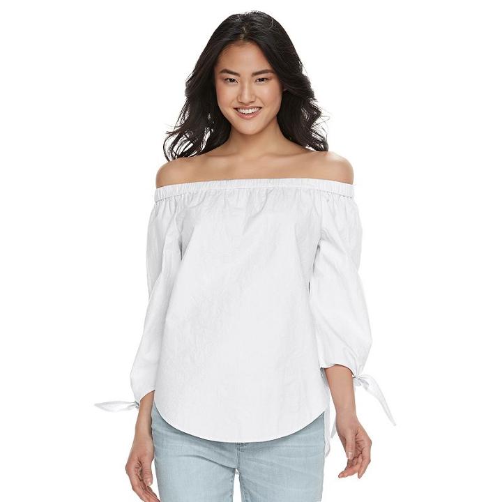 Juniors' So&reg; Poplin Off The Shoulder Top, Girl's, Size: Large, White