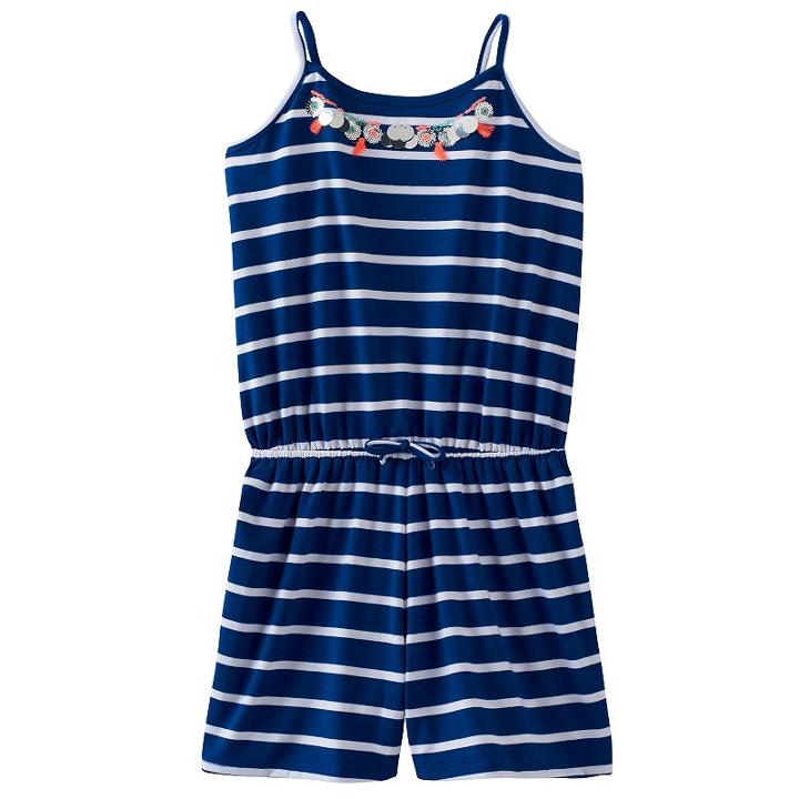 Girls 7-16 & Plus Size So&reg; Embellished Neck Pattern Romper, Girl's, Size: M/10, Dark Blue