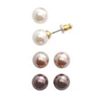 Gold-tone Simulated Pearl Stud Earring Set, Women's, Brown