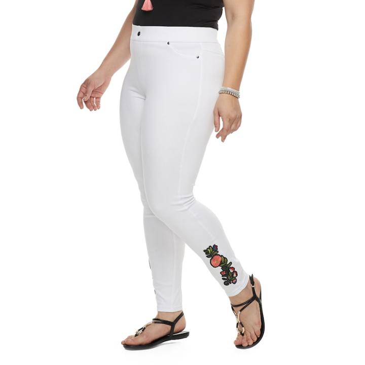 Plus Size Utopia By Hue Buttercup Embroidered Patch Leggings, Women's, Size: 2xl, White